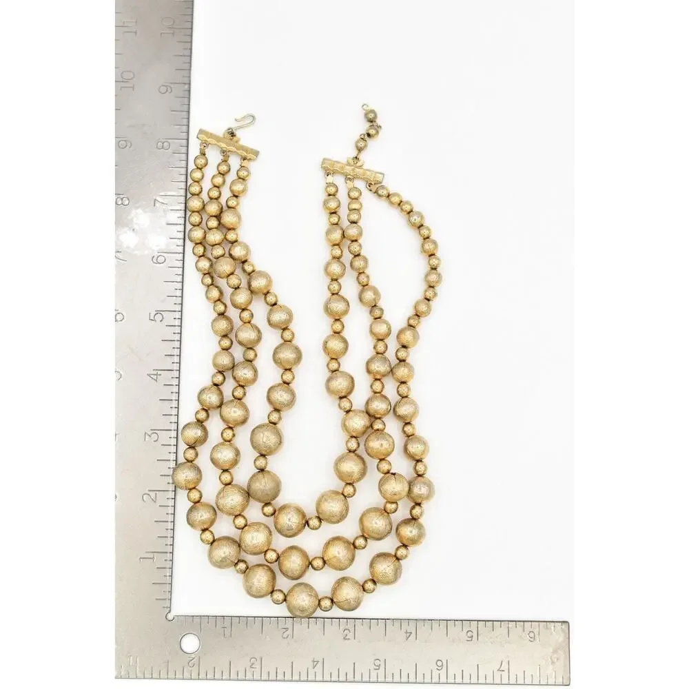 Coro Multi-Layered Beaded Collar Necklace Gold Tone Chunky Signed 1950s BinBM